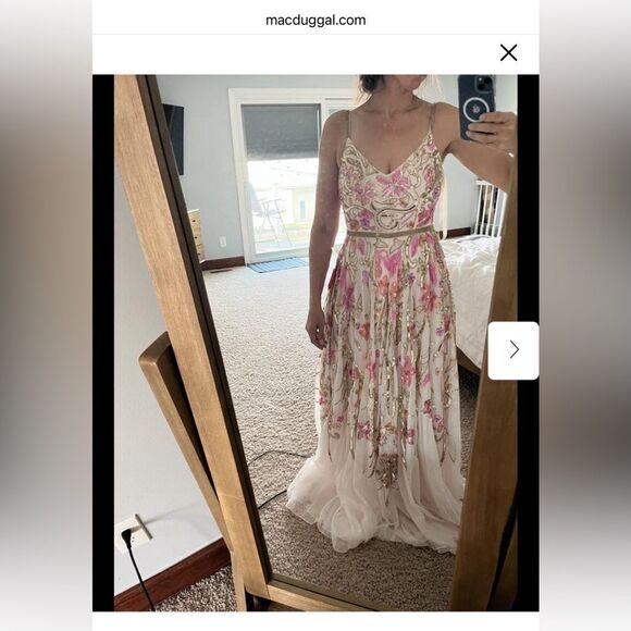 Mac Duggal 5671 Size 16 V-Neck Oyster Floral Embellished Spaghetti Strap Gown - Picture 11 of 12